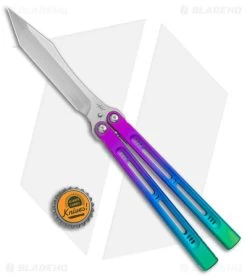 Heibel Knives Menace Balisong Knife Spectrum Titanium (4.6" Satin) #087 -The Family Tools Shop Heibel Knives Menace Balisong Ti rainbow BHQ 147582 jr bottlecap
