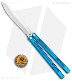 Heibel Knives Sapient Balisong Knife Blue Ano Ti (4.25" Beveled Satin) #55 -The Family Tools Shop Heibel Sapient Balisong Blue Anodized Beveled Satin 55 BHQ 136053 jr bottlecap