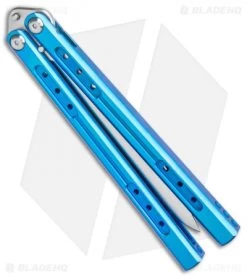 Heibel Knives Sapient Balisong Knife Blue Ano Ti (4.25" Beveled Satin) #55 -The Family Tools Shop Heibel Sapient Balisong Blue Anodized Beveled Satin 55 BHQ 136053 jr side