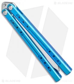 Heibel Knives Sapient Balisong Knife Blue Ano Ti (4.25" Beveled Satin) #55 -The Family Tools Shop Heibel Sapient Balisong Blue Anodized Beveled Satin 55 BHQ 136053 jr spine