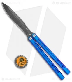 Heibel Knives Sapient Balisong Knife Blurple Ti (4.25" Beveled Black SW) #67 -The Family Tools Shop Heibel Sapient Balisong Blurple Anodized Beveled Black SW 67 BHQ 136065 jr bottlecap
