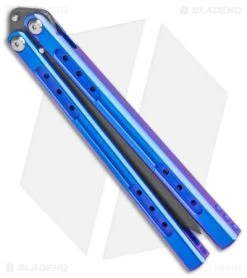 Heibel Knives Sapient Balisong Knife Blurple Ti (4.25" Beveled Black SW) #67 -The Family Tools Shop Heibel Sapient Balisong Blurple Anodized Beveled Black SW 67 BHQ 136065 jr side
