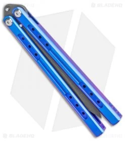 Heibel Knives Sapient Balisong Knife Blurple Ti (4.25" Beveled Black SW) #67 -The Family Tools Shop Heibel Sapient Balisong Blurple Anodized Beveled Black SW 67 BHQ 136065 jr spine
