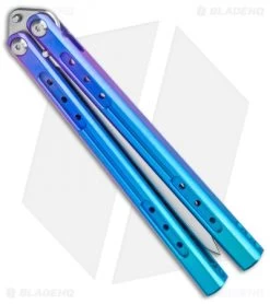 Heibel Knives Sapient Balisong Knife Gradient Blue Ano (4.25" Beveled Satin) #59 -The Family Tools Shop Heibel Sapient Balisong Gradient Anodized Beveled Satin 59 BHQ 136057 jr side