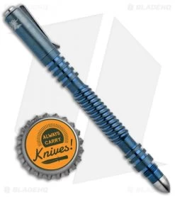 Hinderer Knives Spiral Investigator Pen Titanium (Blue) Silver Cap -The Family Tools Shop Hinderer Knives Ti Investigator Pen Spiral Blue SS Bullet End BHQ 97702 jr bottlecap