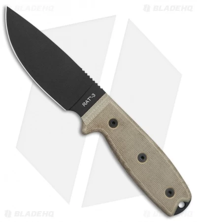 Ontario OKC RAT-3 Fixed Blade Knife Tan Micarta (3.6" Black) 8665 3 Ontario OKC RAT-3 Fixed Blade Knife Tan Micarta (3.6" Black) 8665
