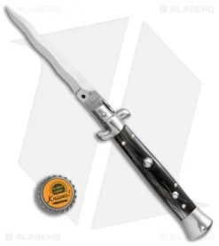 SKM AB 9" Italian Stiletto Kris Automatic Knife Buffalo Horn (3.8" Satin) -The Family Tools Shop SKM AB 9in Italian stiletto kriss buffalo horn satin BHQ 74903 er bottlecap