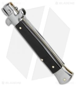 SKM AB 9" Italian Stiletto Kris Automatic Knife Buffalo Horn (3.8" Satin) -The Family Tools Shop SKM AB 9in Italian stiletto kriss buffalo horn satin BHQ 74903 er side