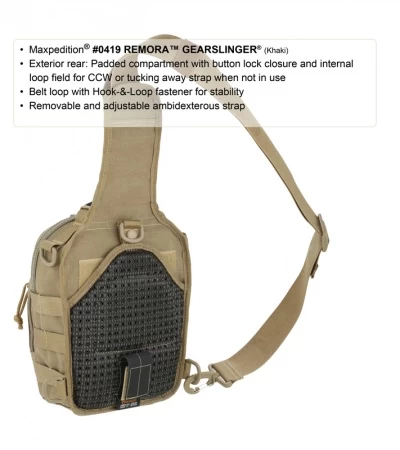 Maxpedition Remora Gearslinger Khaki Shoulder Utility Pack Bag 0419K 8 Maxpedition Remora Gearslinger Khaki Shoulder Utility Pack Bag 0419K - Image 6